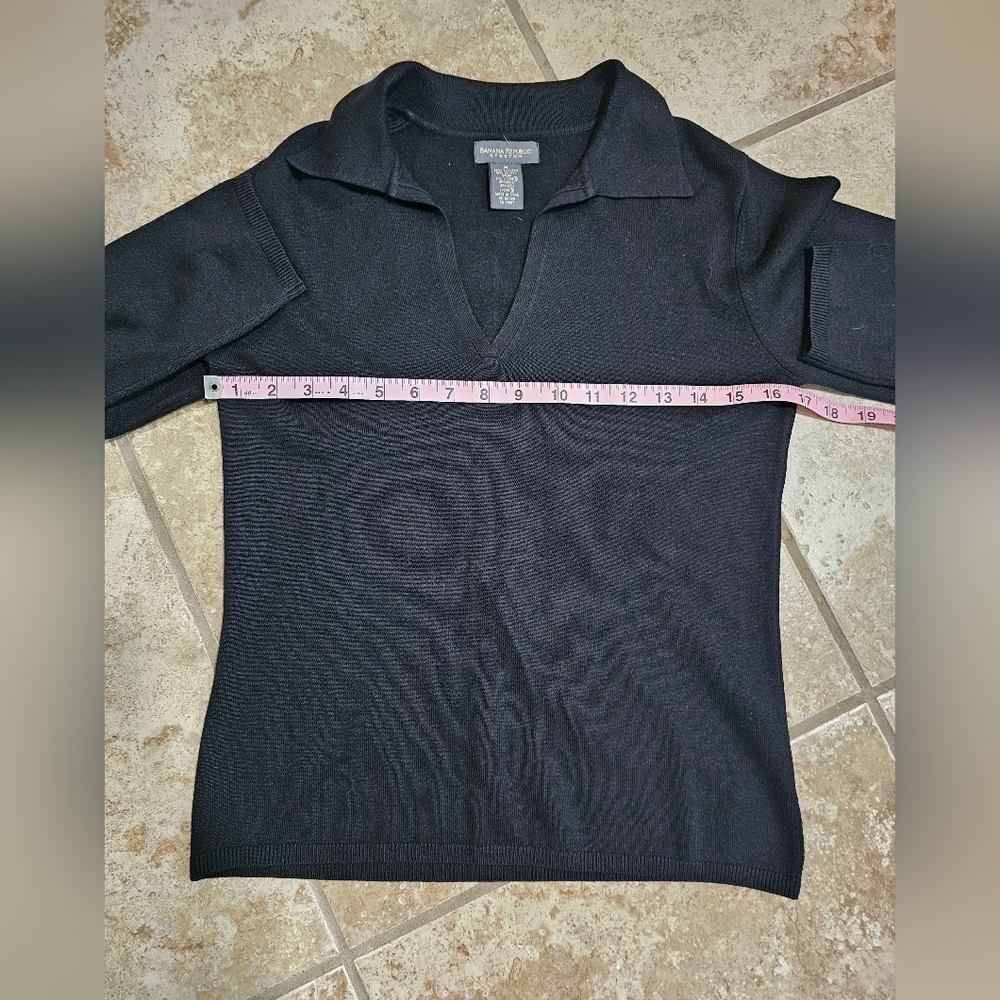 Banana Republic Womens M Black Silk Blend Collared V Neck Knit Sweater Preppy - Picture 5 of 6